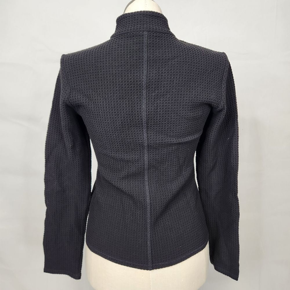 Eileen Fisher Waffle Knit Black Stretch Zip Stand Up Collar Jacket Sz XS - Picture 6 of 13